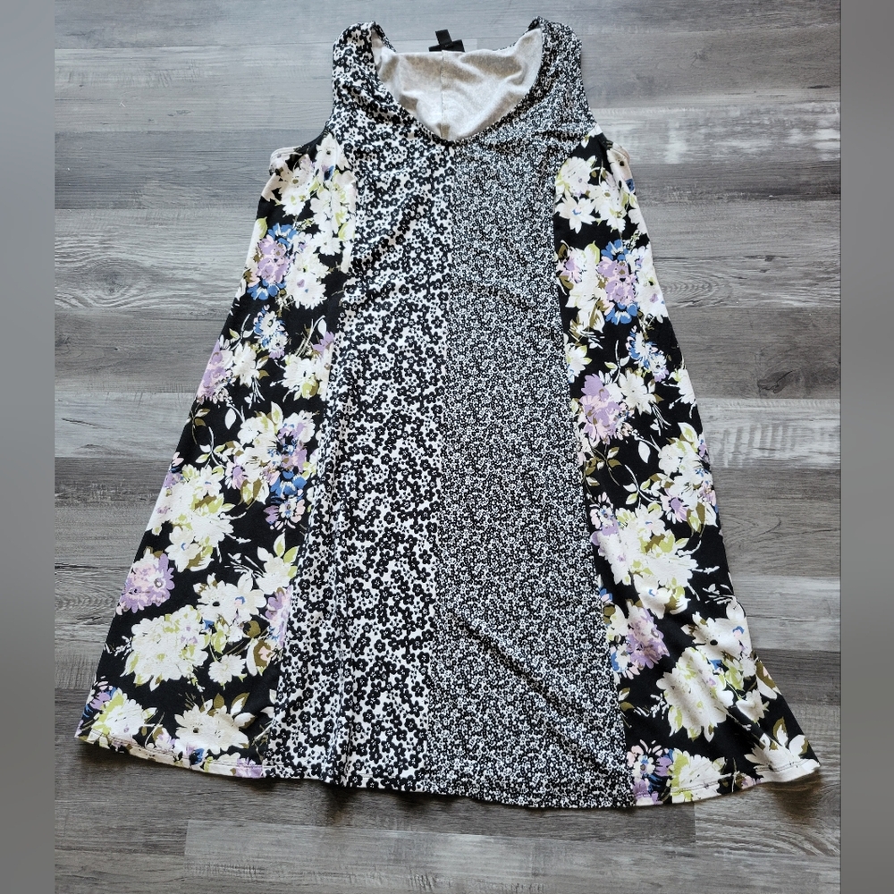 J Jill Wearever Collection Swing Tank Mixed Ditsy Floral Dress Black M Petite